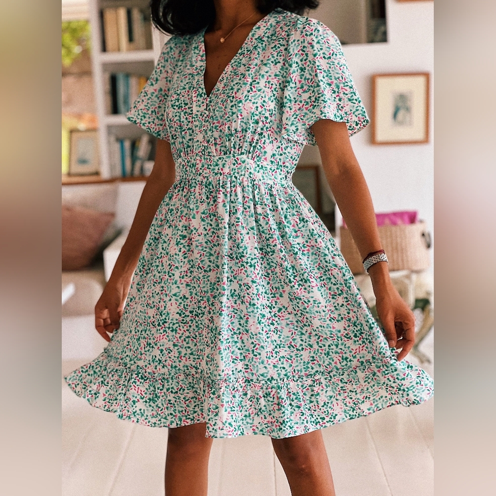 Berthie Cate Green/Pink Speckled Midi Dress